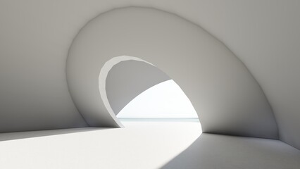 Architecture interior background empty room with round windows 3d render