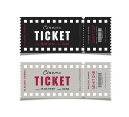 Ticket coupon for cinema on black and gray background