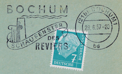 briefmarke stamp vintage retro alt old bochum gestempelt frankiert cancel vintage grün green...