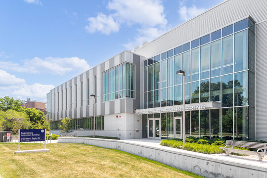 CHICAGO, IL, USA - JUNE 3, 2021: The College of Engineering building at The University of Illinois at Chicago campus in the Near West Side neighborhood of Chicago.