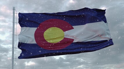 Colorado winter flag with snowflakes background. United States of America. 3d rendering