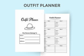 Outfit planner KDP interior journal. Regular clothing list and client outfit tracker template. KDP interior log book. Fashion and costume designer essential notebook and cloth organizer logbook.