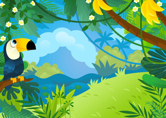 Naklejka premium cartoon scene with jungle animals being together illustration