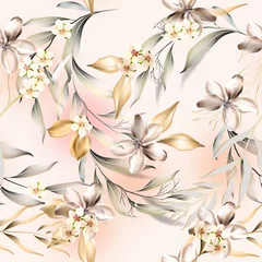 Foto op Aluminium Vector seamless pattern with gold  leaves. Exotic botanical background design for cosmetics, spa, textile. Best as wrapping paper, wallpaper. © blina