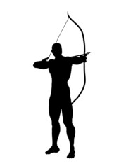 Silhueta de homem com arco e flecha em pé.