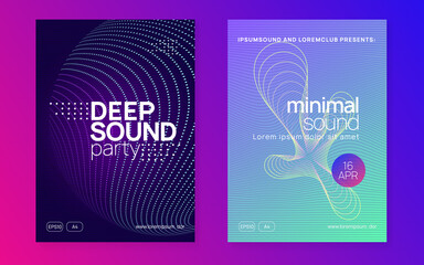 Neon music poster. Electro dance dj. Electronic sound fest. Club event flyer. Techno trance party.
