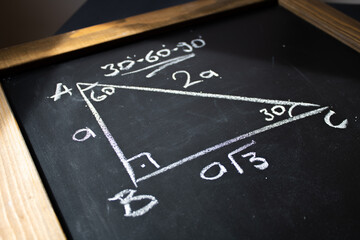 30 60 90 triangles on blackboard