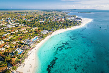 Aerial view of Kendwa Beach in Zanzibar, Tanzania