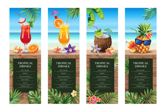 Tropical Hawaiian Cocktail Menu. Beach Bar. Template Design. Vector Illustration.