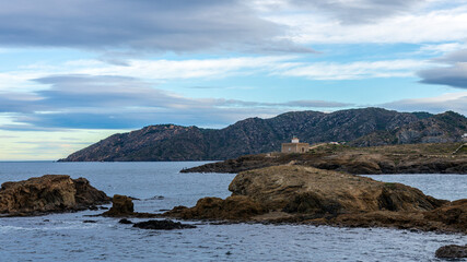 Lighthouse Punta Sarnella in Port de la Selva, Costa Brava, Catalonia, Spain, Europe