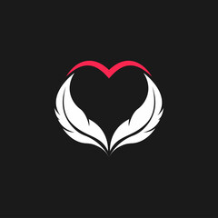feather with heart logo concept design. feather icon. quill vector illustration