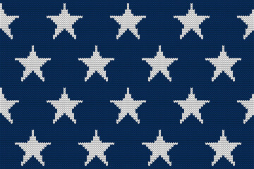 4th of July stars and stripes USA knitted Flag seamless pattern. Vector Illustration of Stars and Stripes Background for celebration holiday American President Day. Independence Day backdrop