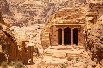 Ancient Garden temple carved in sandstone rock in the Wadi Farasa canyon, Petra, Jordan