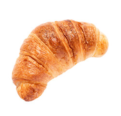 One french croissant closeup isolated on white background.