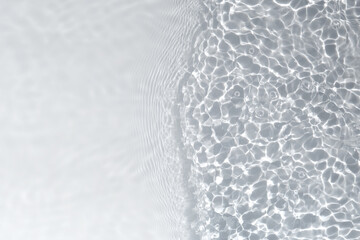 Water texture with waves on the water overlay effect for photo or mockup. Organic light gray drop...