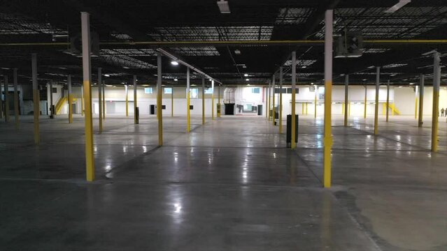 Slider Shot View of the Inside of a Large Commercial Warehouse
