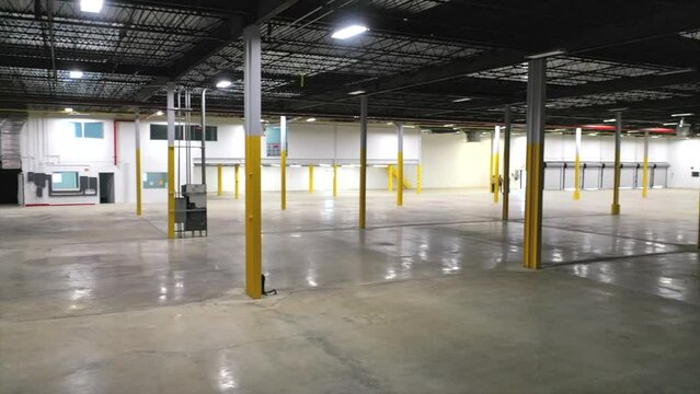 Pan View of the Inside of a Large Commercial Warehouse