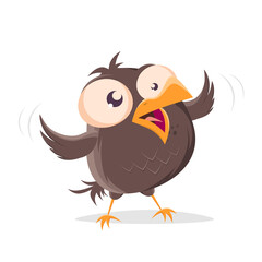 funny cartoon bird is twittering very excited
