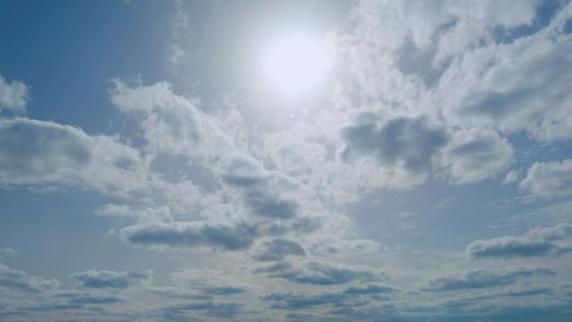 Beautiful blue sky with clouds background. White clouds nature background. Time lapse.