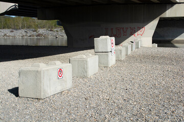 Cement Block Barriers at River Park - Overpass