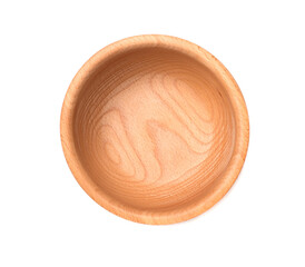 Wooden bowl isolated on white, top view