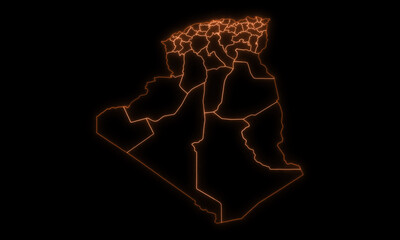 Outline Map of Algeria with Provinces in Black Background