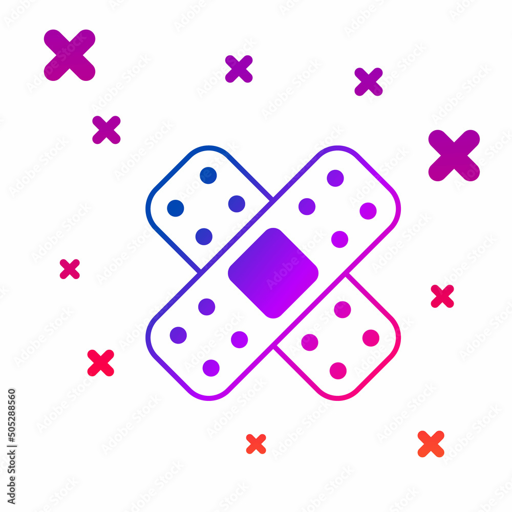 Sticker color crossed bandage plaster icon isolated on white background. medical plaster, adhesive bandage, 