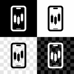 Set Mobile stock trading concept icon isolated on black and white, transparent background. Online trading, stock market analysis, business and investment. Vector