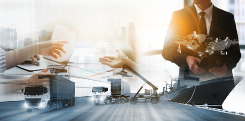 Business man with team working with logistics background