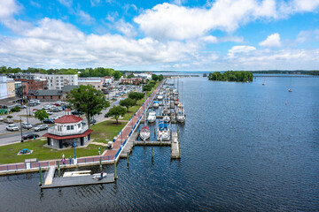 Aerial View of boats docked on the river by Washington North Carolina