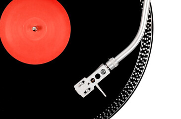 Turntable needle on the black and red plate