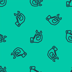 Fototapeta premium Blue line Wudhu icon isolated seamless pattern on green background. Muslim man doing ablution. Vector