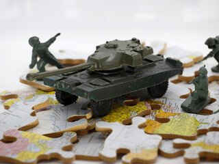 War. Military tank and soldiers advancing on a country. Navy. Platoon. Struggle. Military weapons....