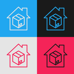 Pop art line Home delivery services icon isolated on color background. Vector