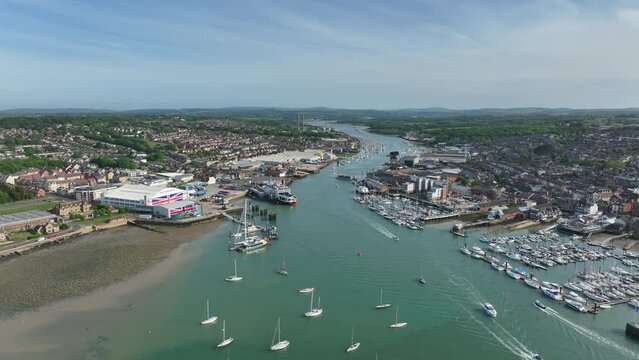 Cowes a Beautiful Waterfront Town on the Isle of Wight in the UK Aerial View