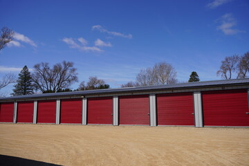 Red storage units are used for the community to store items.
