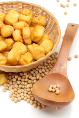 Fried tofu isolated on white background