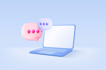 3D vector speech bubble with notebook for photo gallery platform, online social conversation comment concept, emoji message, speech icons, chat with social media. 3d speak render vector illustration - obrazy, fototapety, plakaty