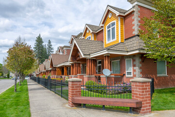 A row of upscale townhomes in the historic Sanders Beach area of downtown Coeur d'Alene, Idaho.