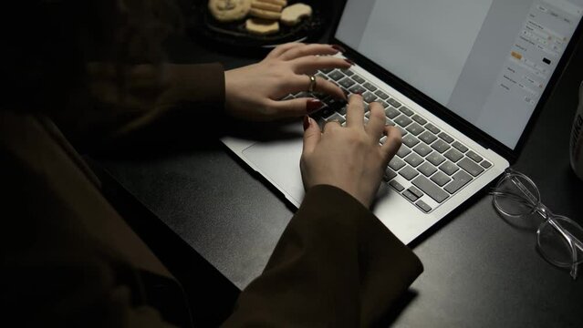close up of businesswoman using keyboard