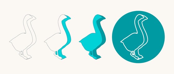 Fototapeta na wymiar Goose farm animal. Poultry various flat icons set. Isometric style