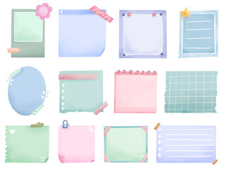 Set of Bullet Journal Stickers, to do list sheet. Digital cute sticky notes memo watercolor banner