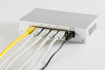 Small router and switch. tcp ip network business concept. High - performance gigabit switch. home...