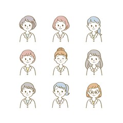 人物イラスト素材：医療現場で働く白衣姿の医療従事者（女性正面/上半身/主線あり手描き線）　20代～
