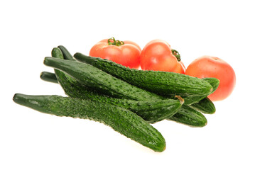 cucumber  and tomato  on white background