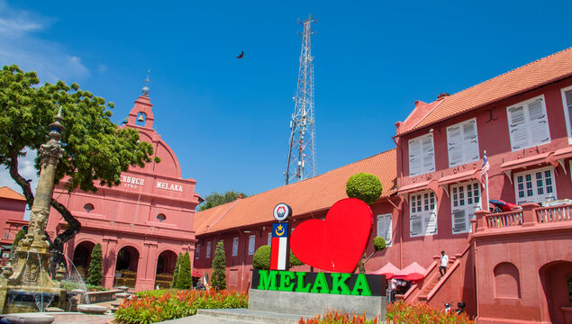 Malacca Malaysia 29th April 2022: The Stadthuys (an old Dutch spelling, meaning city hall) is a historical structure situated in the heart of Malacca City. It is known for its red exterior.