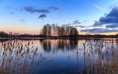 Early morning sunrise by the pond Hejtman in Czech republic