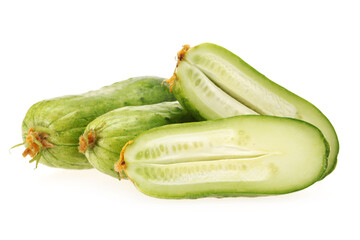 Green cucumber on the white background