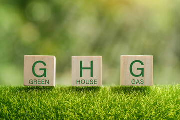 Business and GHG concept. Copy space. Greenhouse gas symbol. Concept words 'GHG, greenhouse gas' on...