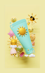 Summer Social Media Story Template With Sun Lotion 3D Render Illustration